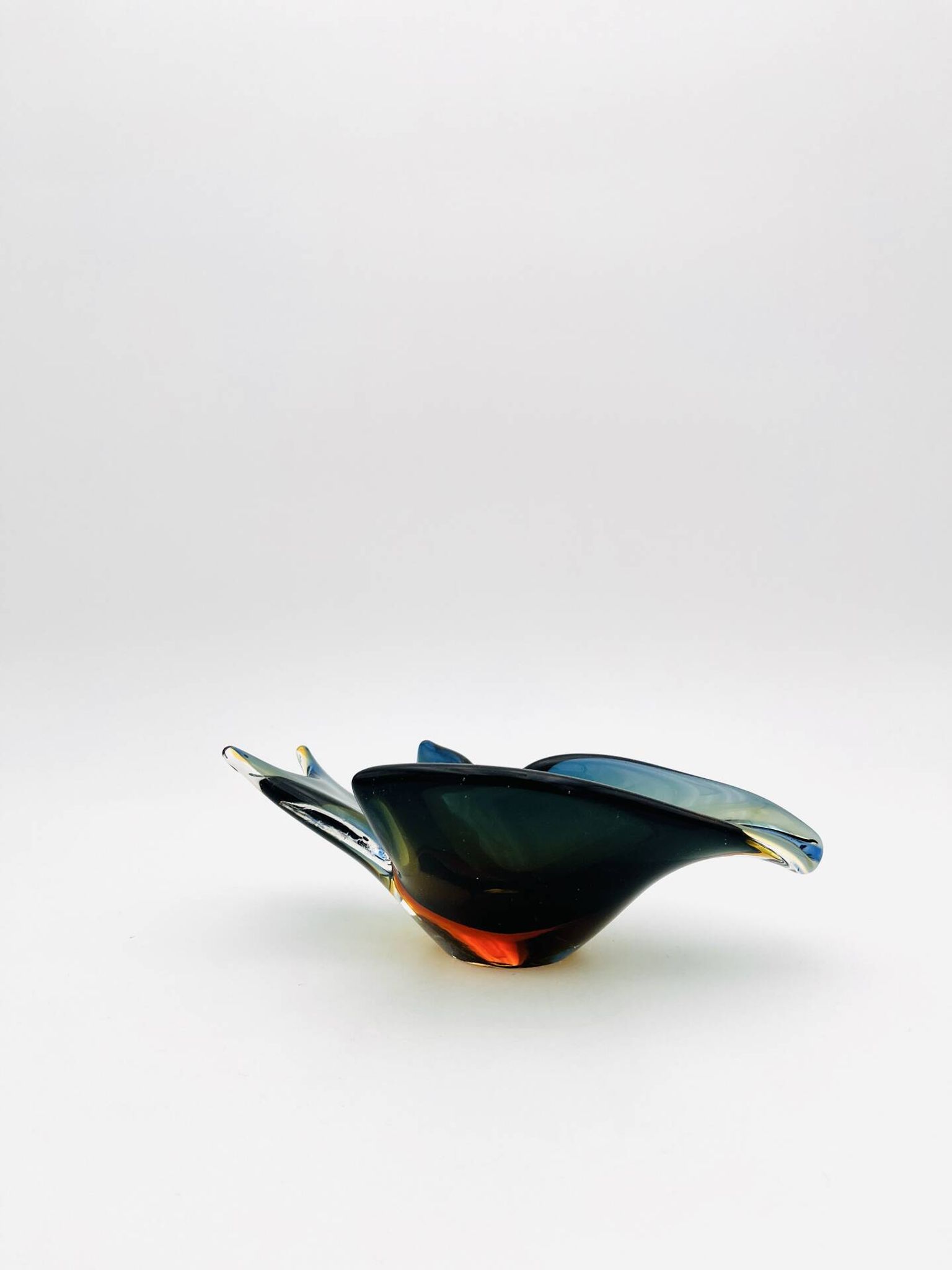 Pocket Vase Flavio Poli Murano Crystal Sommerso Blue Petrol Amber 21cm