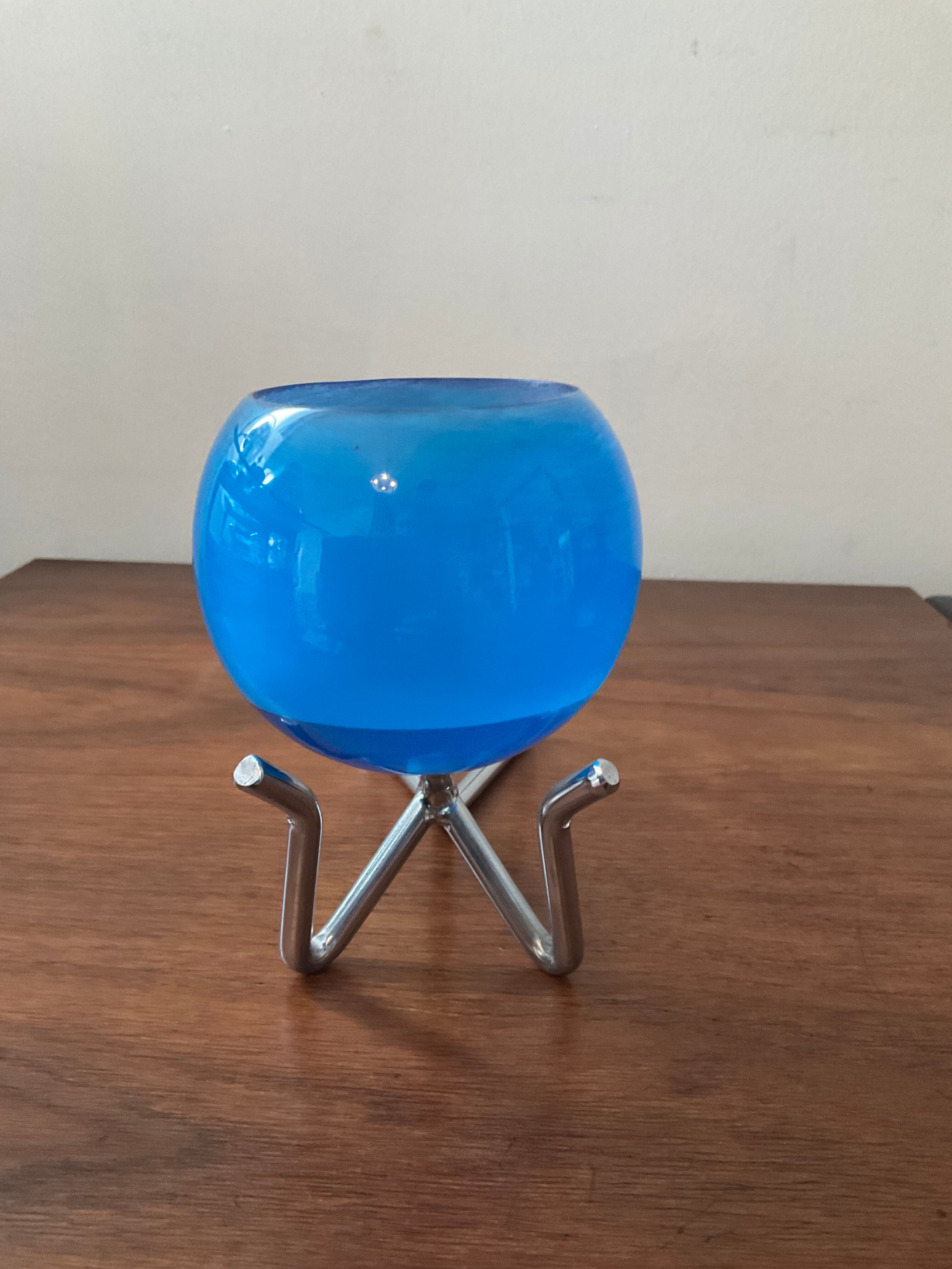 Pair of vintage candle holders 80s in stainless steel and glass paste