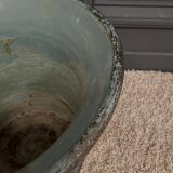 Pair of planters from the 60s with antique decor, green background
