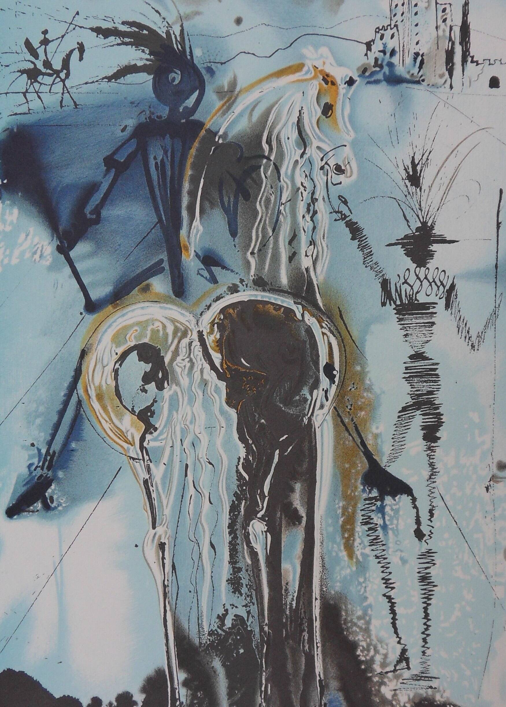 Salvador Dali: Horses, Don Quixote - Signed Lithograph