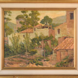 Impressionist painting of villas and garden