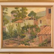 Impressionist painting of villas and garden