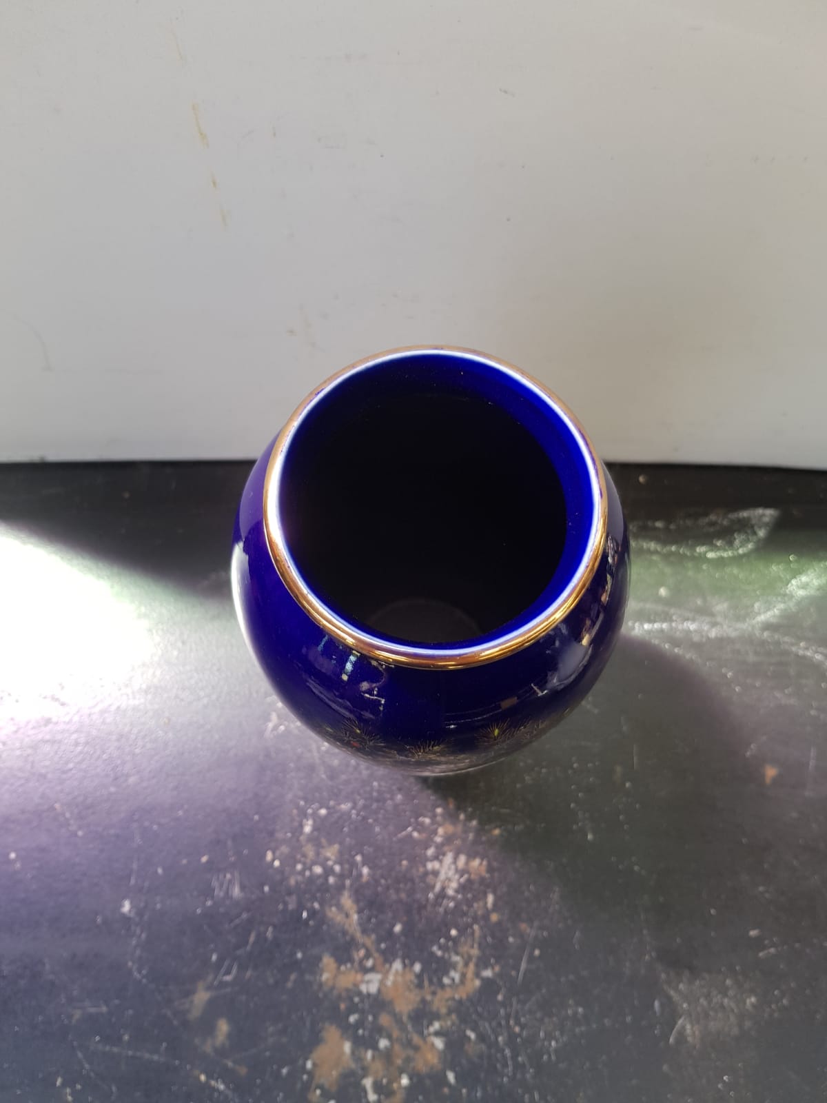 Old Ceramic Vase Enamelled Blue Asian Décor Vintage