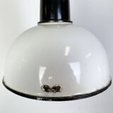 Industrial soviet white enamel pendant lamp, 1960s
