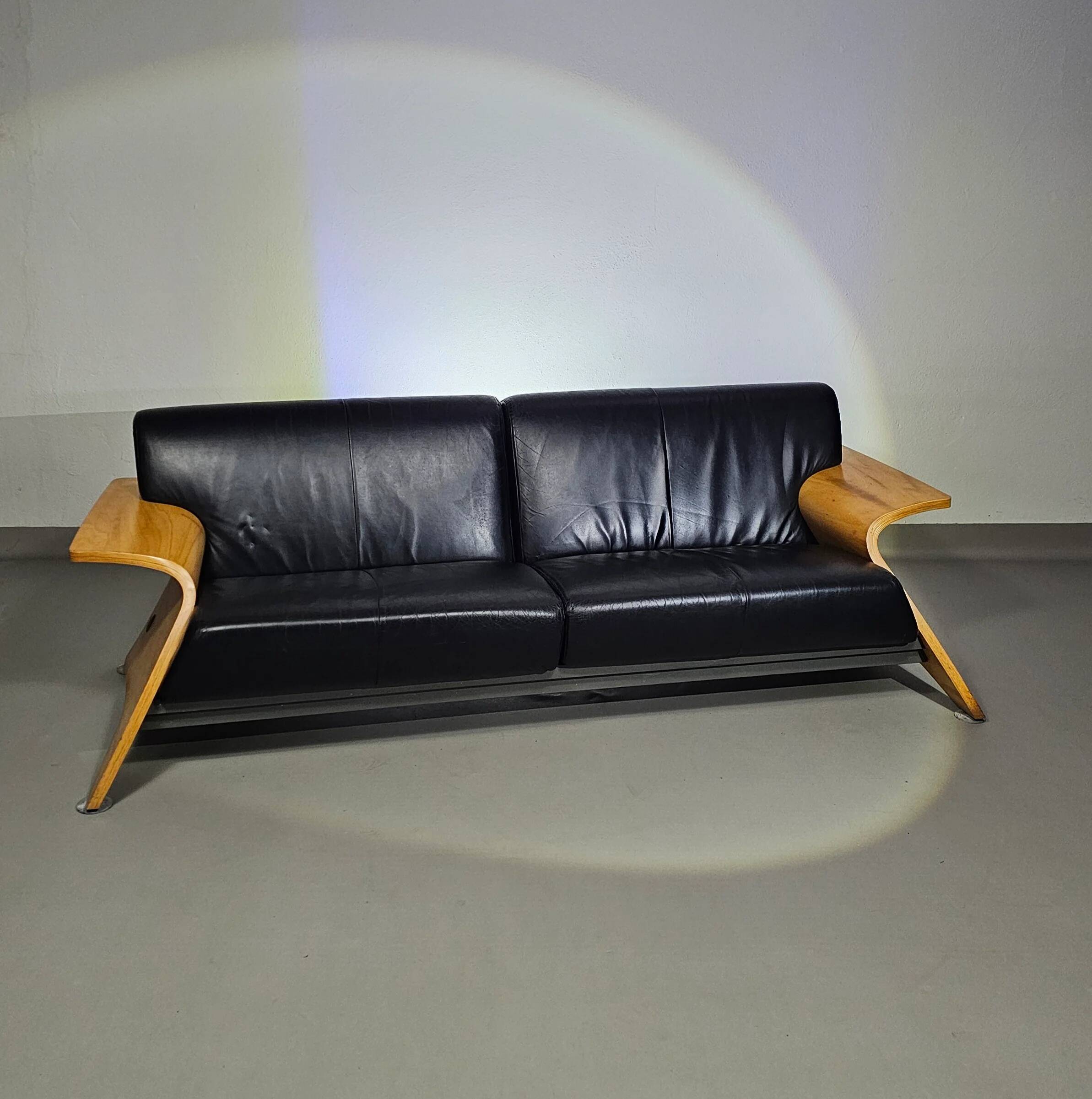 Harvink Mazurka Black Leather Sofa 1980s