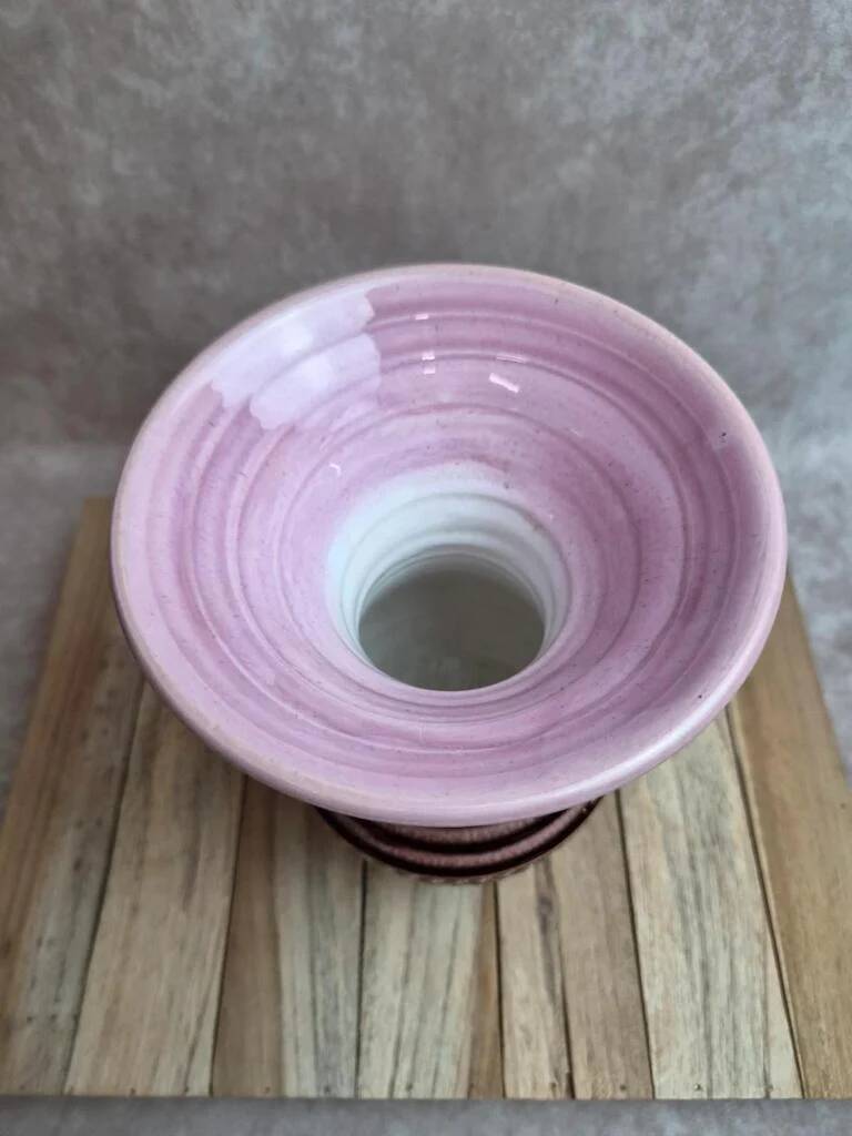 Vintage ceramic vase with textured decoration – pink and brown tones – 1960s/70s