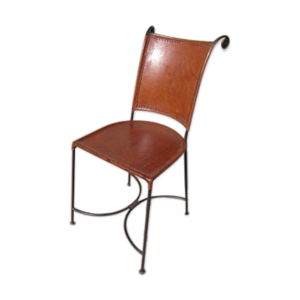 Wrought iron chair and handmade leather