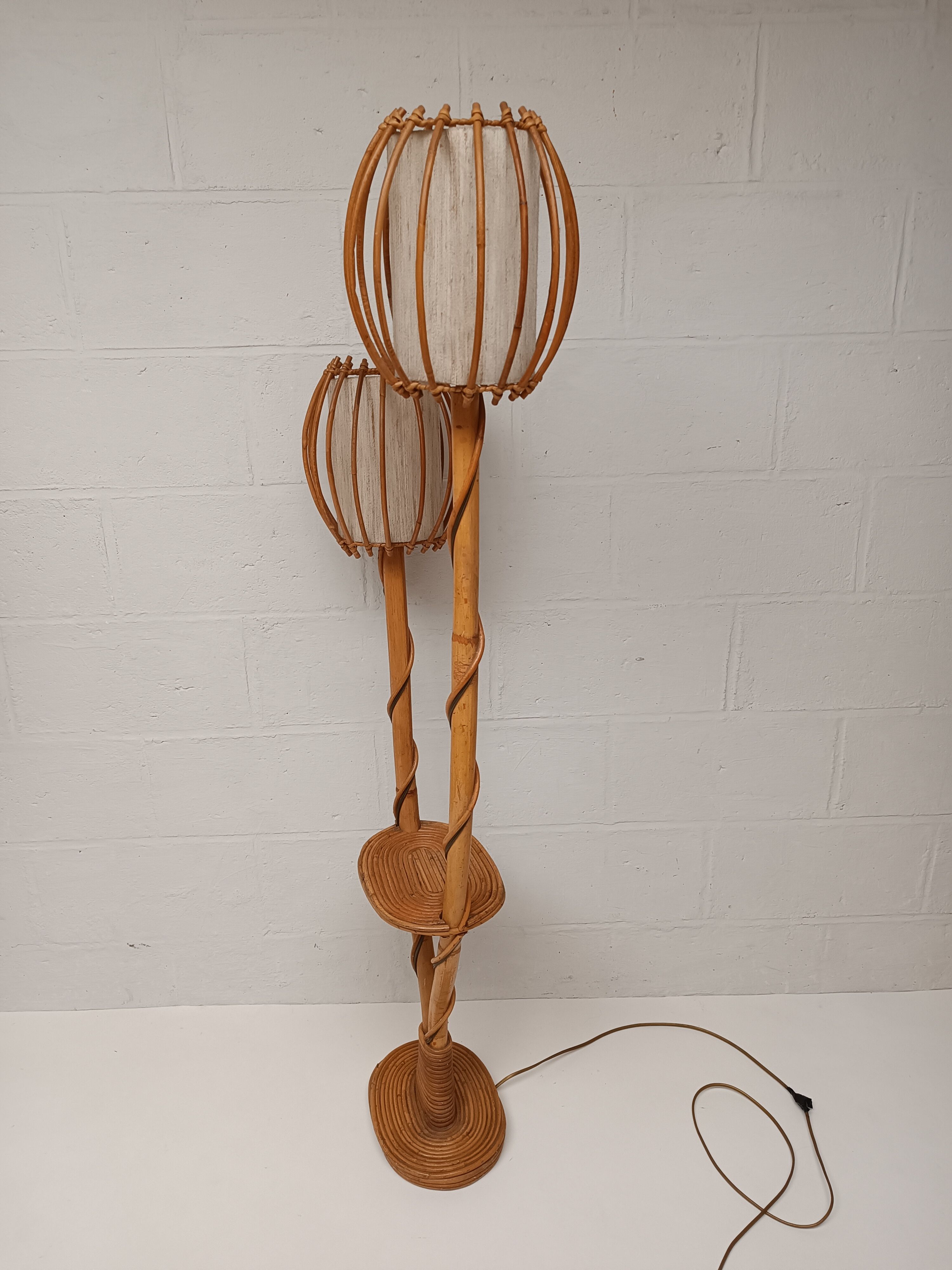 Bamboo and rattan floor lamp 2 fires 60s