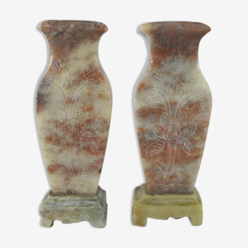 pair of small vases in hard stone carved Chinese China