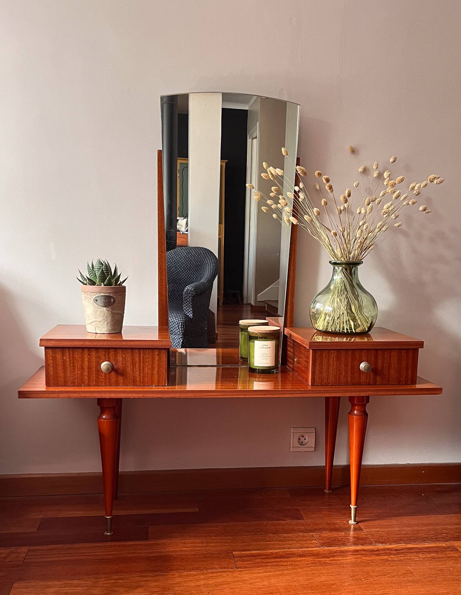 Scandinavian dressing table mirror from the 50s-60s with compass feet
