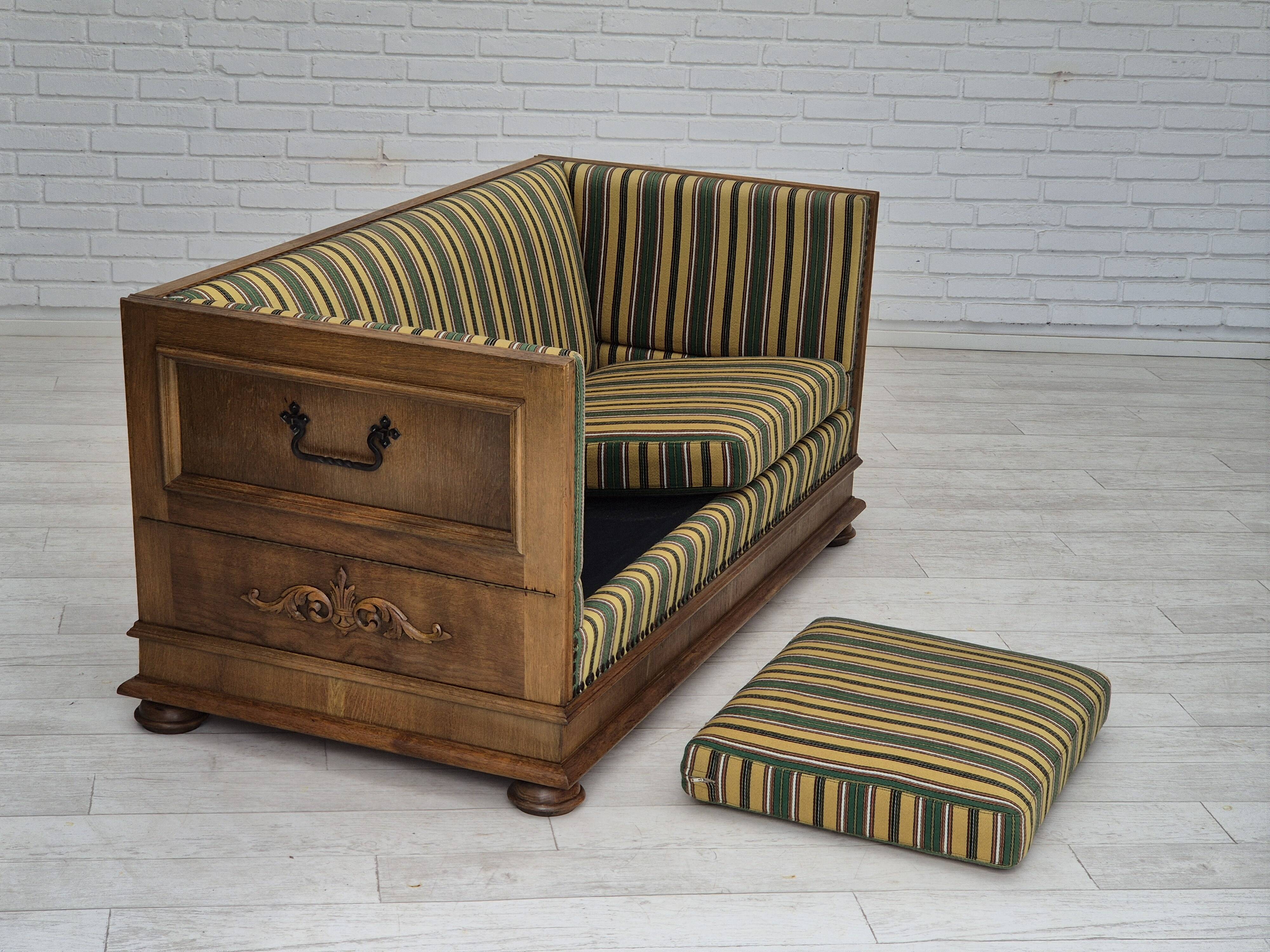 1960s, Danish drop arm sofa, furniture wool, oak wood, orginal condition.