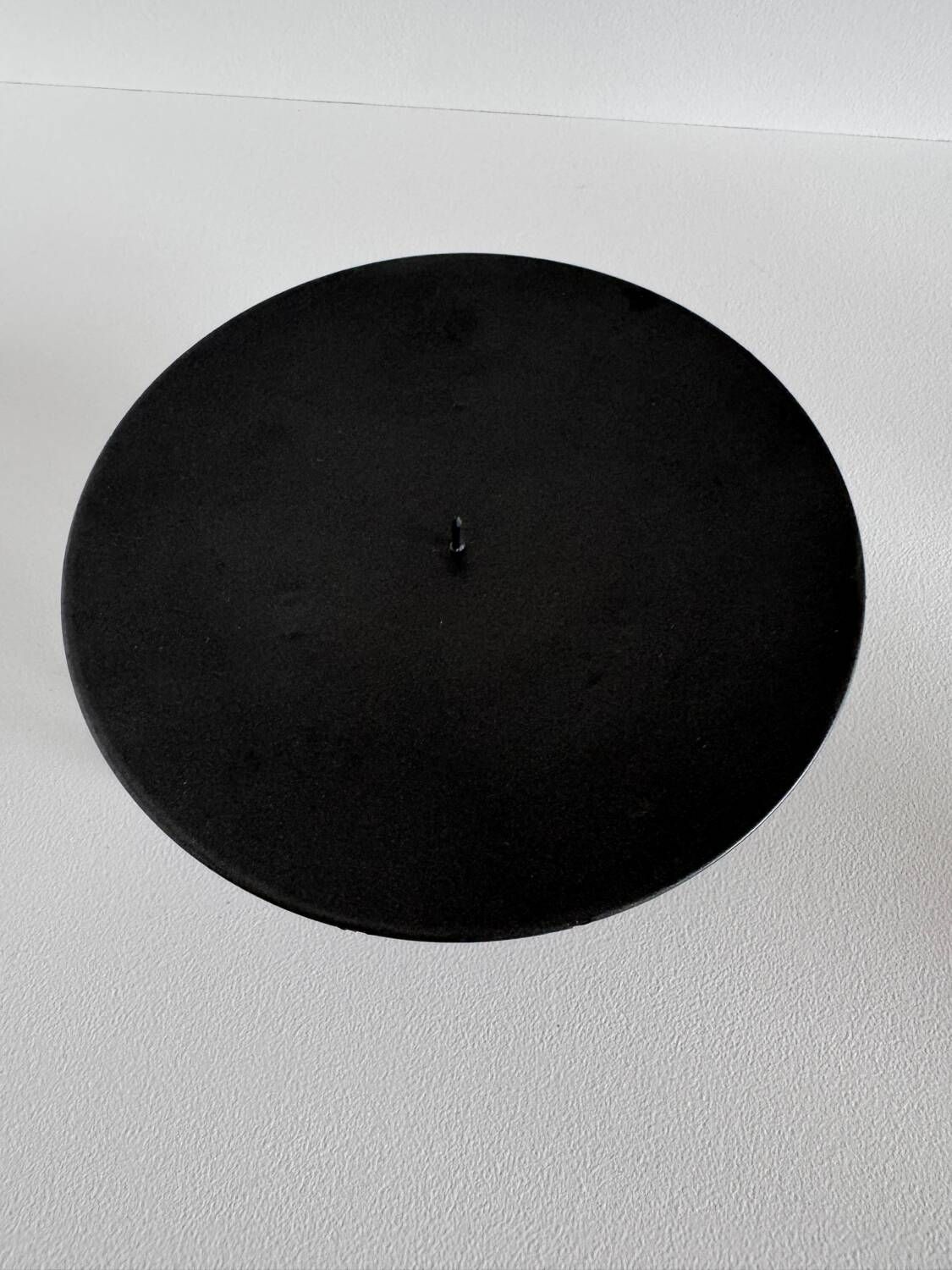 Vintage Modernist Large Sized Black Metal Candle Holder