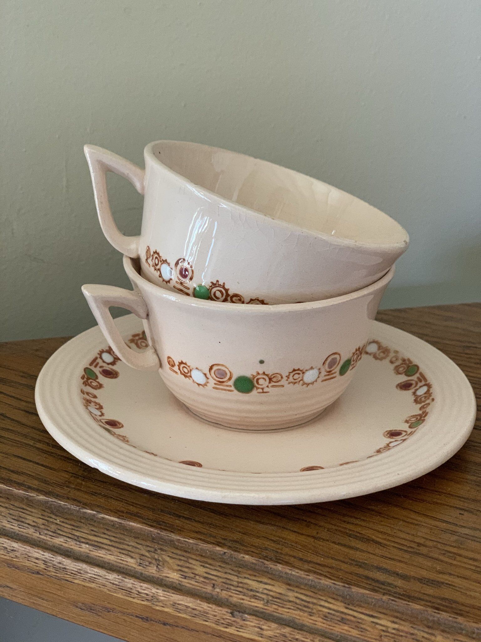 Ancient tea set in earthenware Longwy service Betty