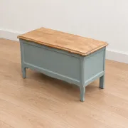 Renovated antique chest in grey-green – natural wood lid – vintage storage 90 cm