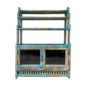 Sideboard 4 shelves and 2 glass doors in blue wood