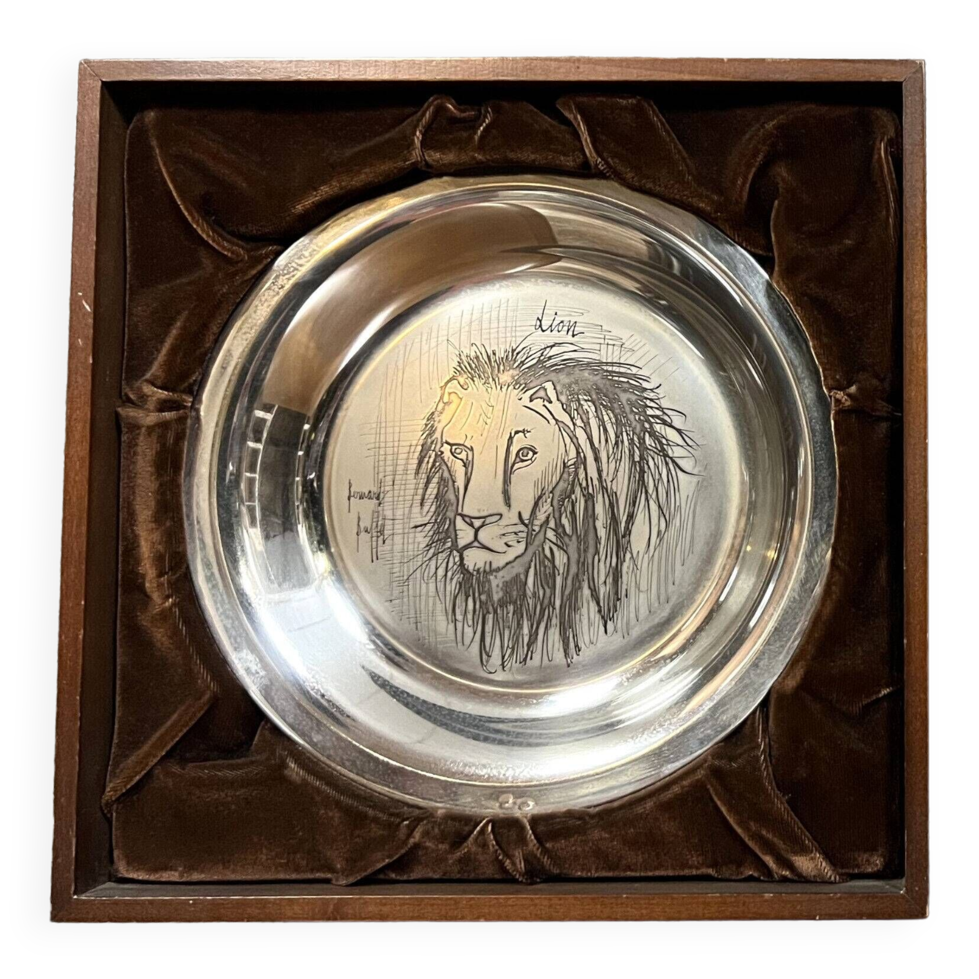 Bernard buffet publisher's medal: etched silver plate representing a lion (1976)