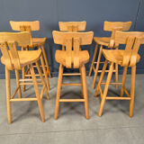 Brutalist 1960s bar stools, set of 6.