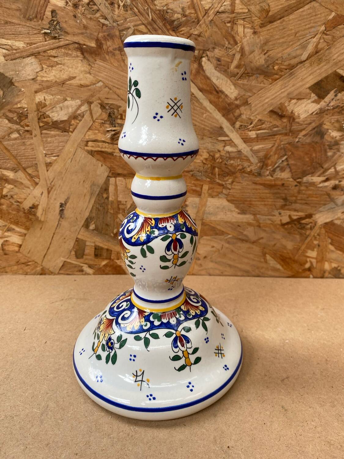 Old candle holder r. delarue rouen decor white ceramic painted vintage