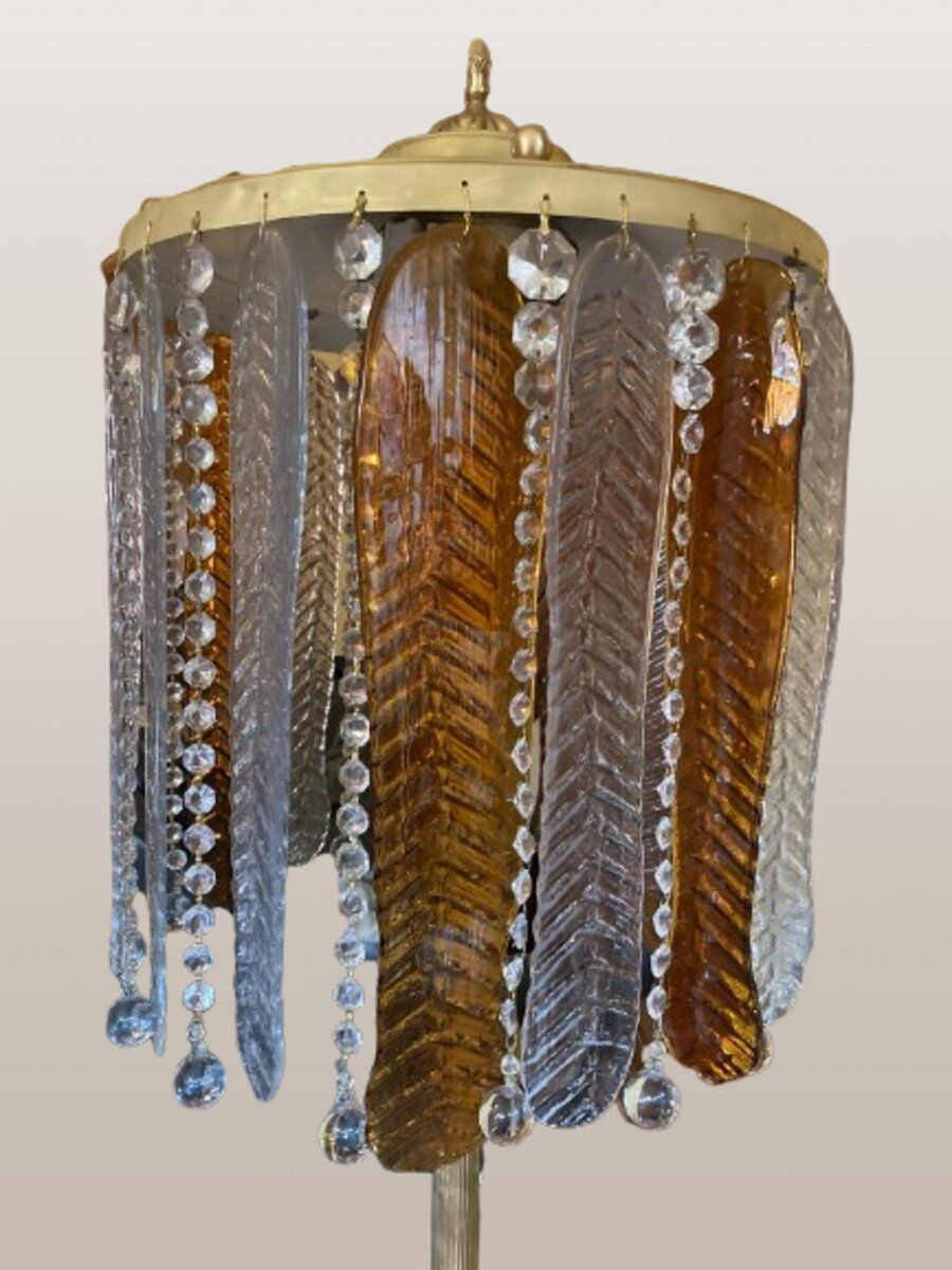 Vintage floor lamp with Murano glass leaves, 1970s