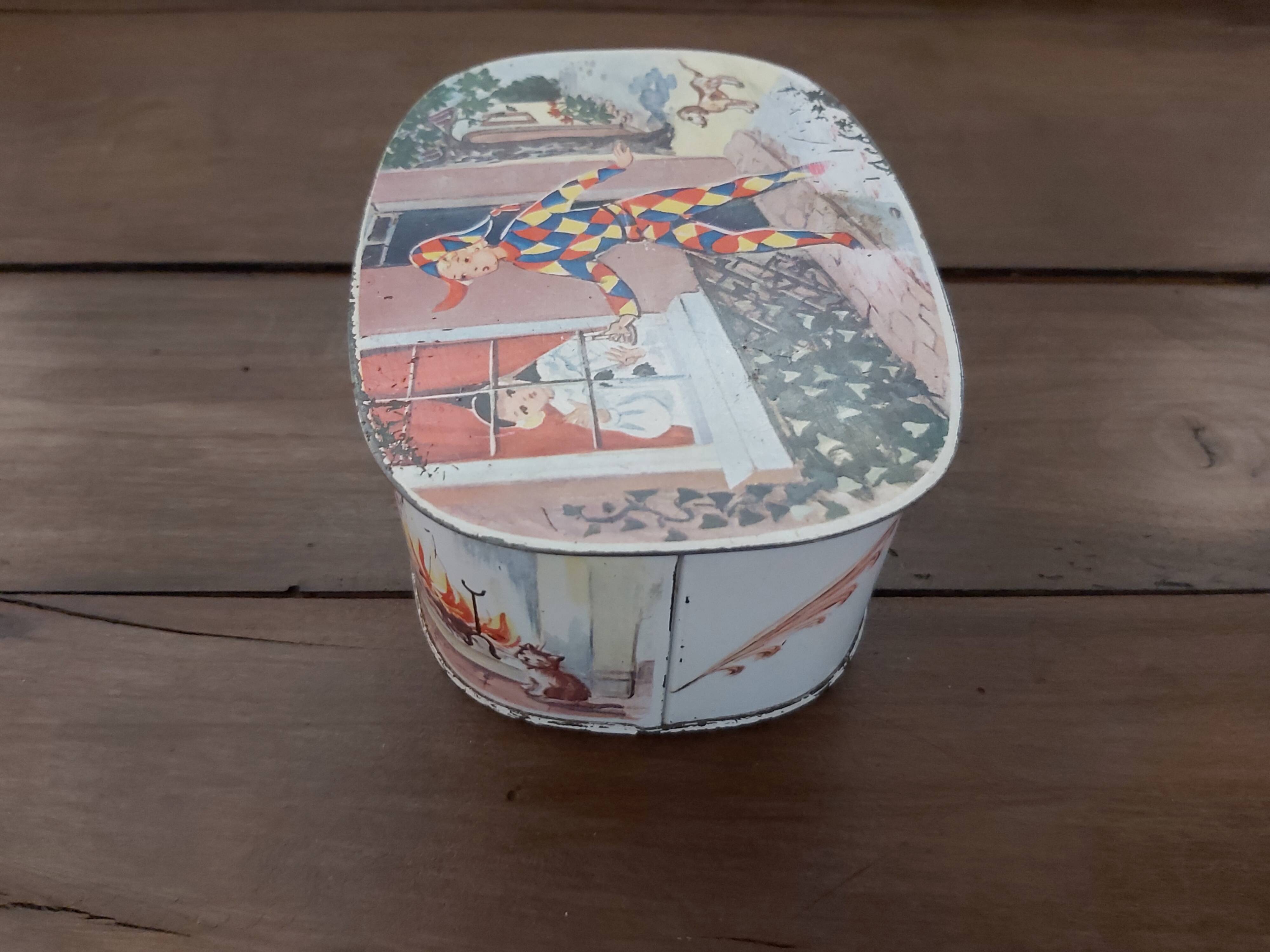 Antique metal box Columbine and Harlequin