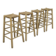 Set of 4 Barstools in Wood and Cane, 1970s