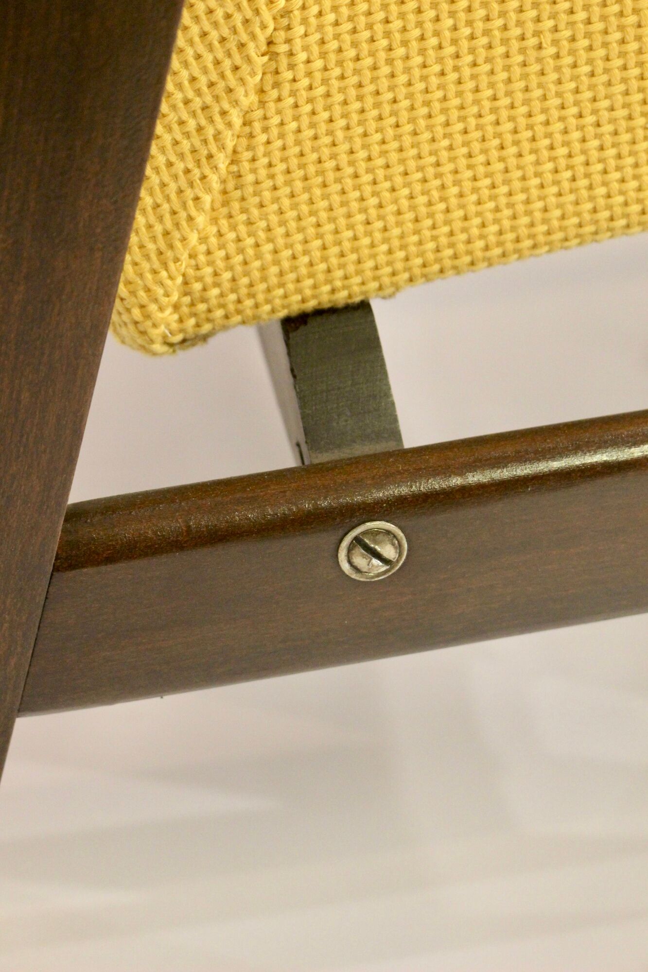 Armchair Henryk Lis 300-190 years 1970 yellow fabric Pierre Frey.
