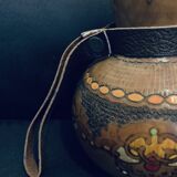 Gourd colocquinte 15cm engraved wood hand painted old vintage decoration without cap