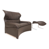 Saporiti Vela Alta leather armchair with ottoman by Giovanni Offredi