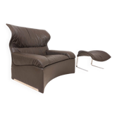 Saporiti Vela Alta leather armchair with ottoman by Giovanni Offredi