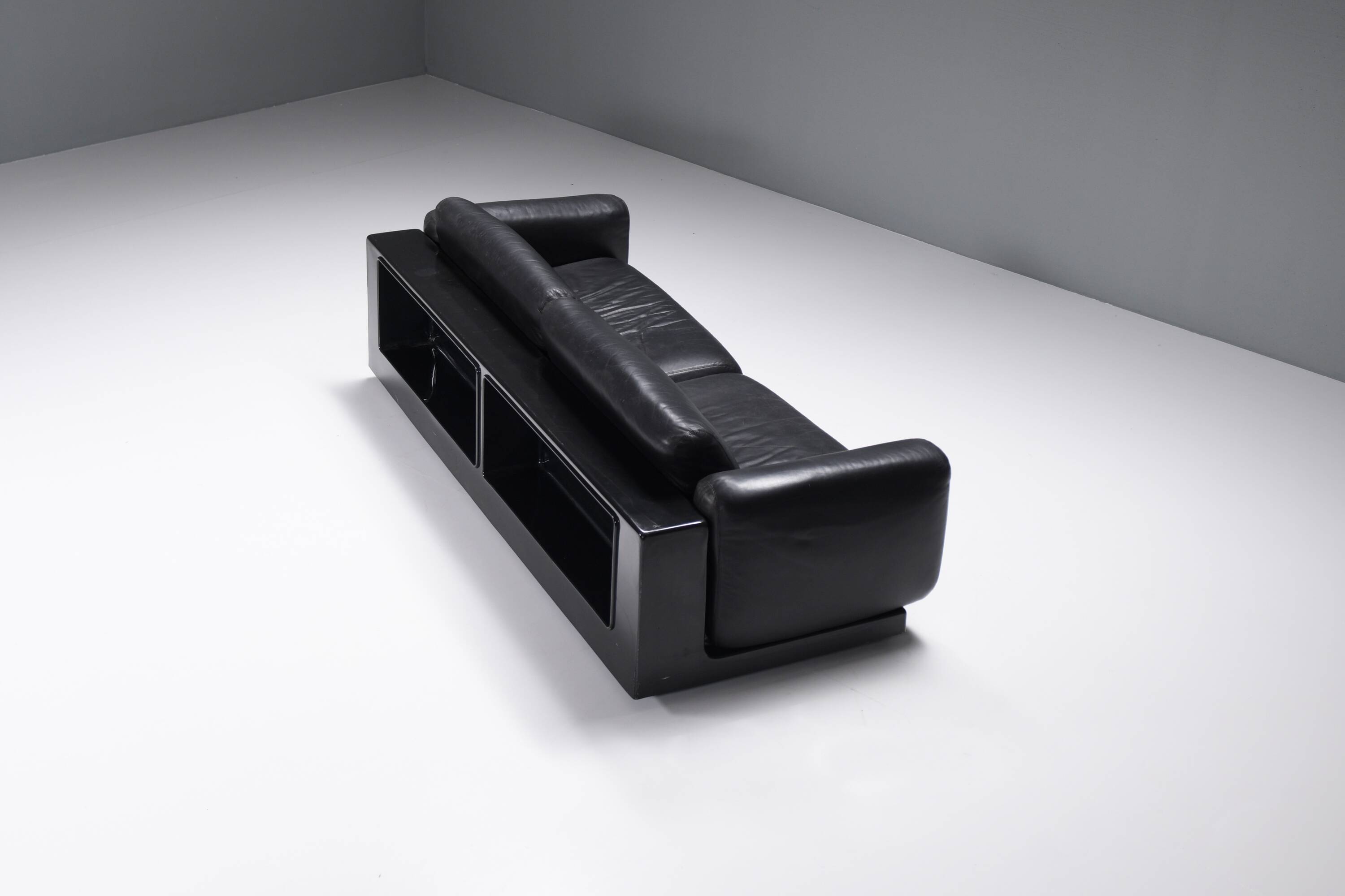 Rare Vintage Gradual lounge sofa in black leather by Cini Boeri for Knoll