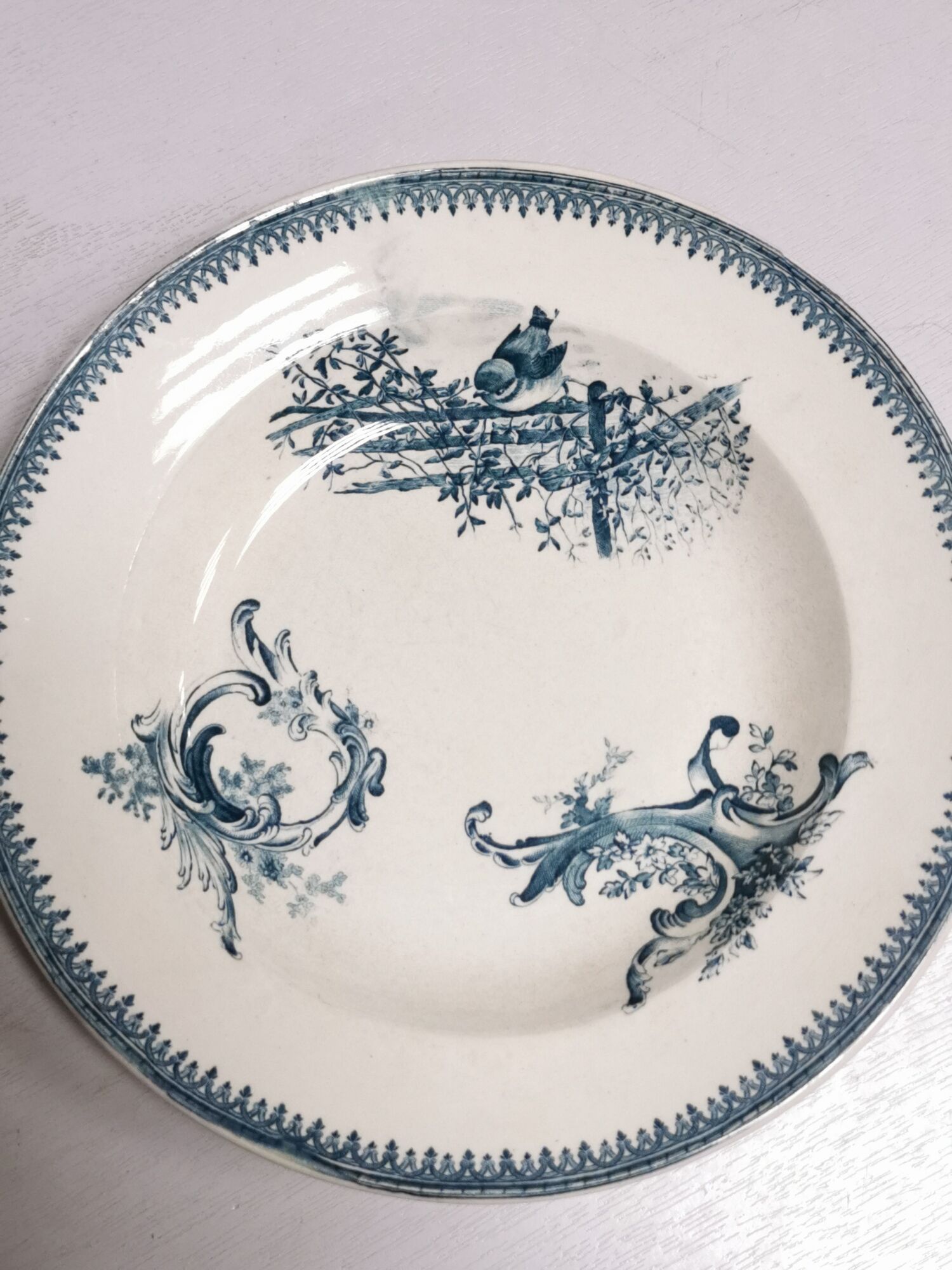 5 anciennes assiettes creuses Terre de fer rocaille faience pexonne
