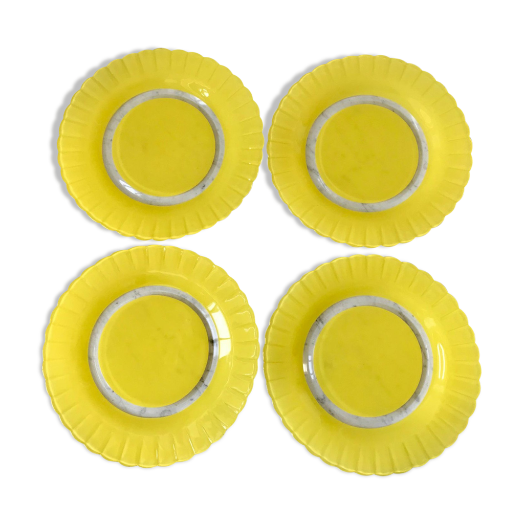 lot de 4 assiettes pétales en verre jaune Made in France années 70 | Selency