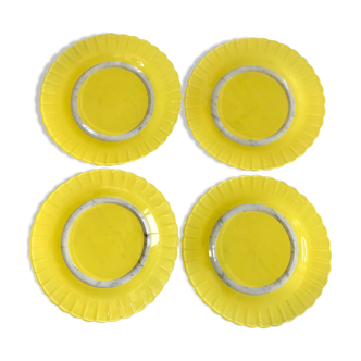 set of 4 plates yellow glass petals Made in France 70s