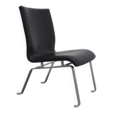 Unique black leather & steel modernist lounge chair, 1960s
