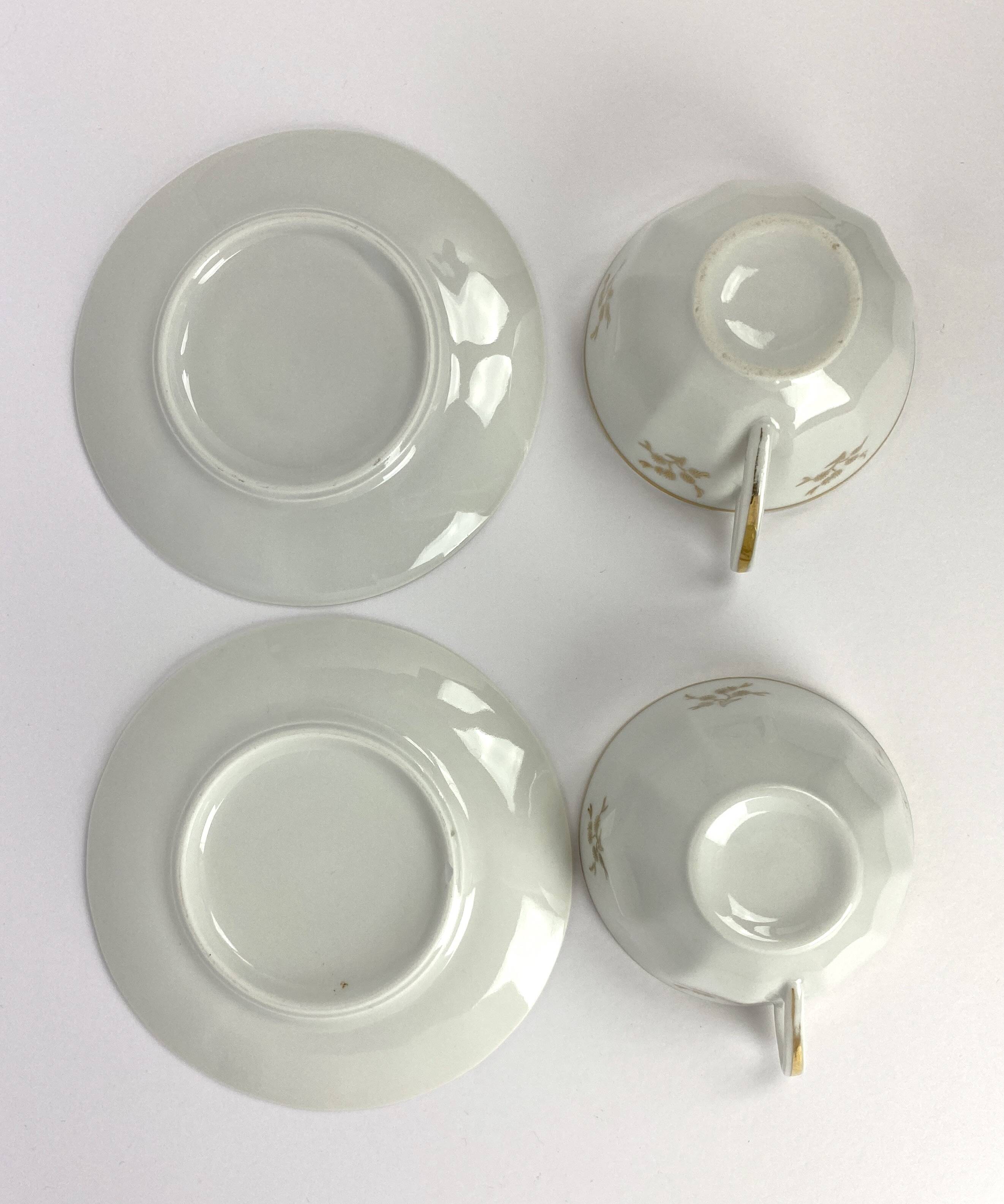 Vintage Mismatched Set of 6 Porcelain Cups and 5 Saucers - Gold