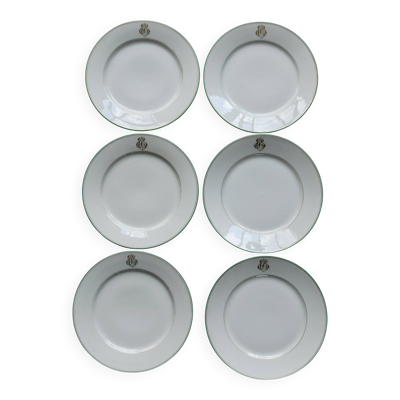 6 assiettes à dessert monogrammées porcelaine de Limoges