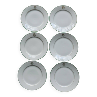 6 assiettes à dessert monogrammées porcelaine de Limoges