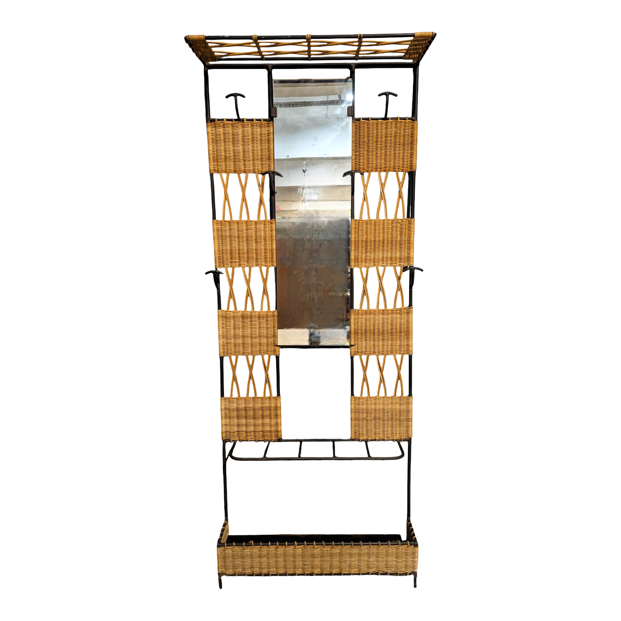 Vestiaire, portemanteau en rotin, années 70