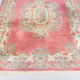 Chinese fringed wool rug with floral pattern on pink background 388x275cm