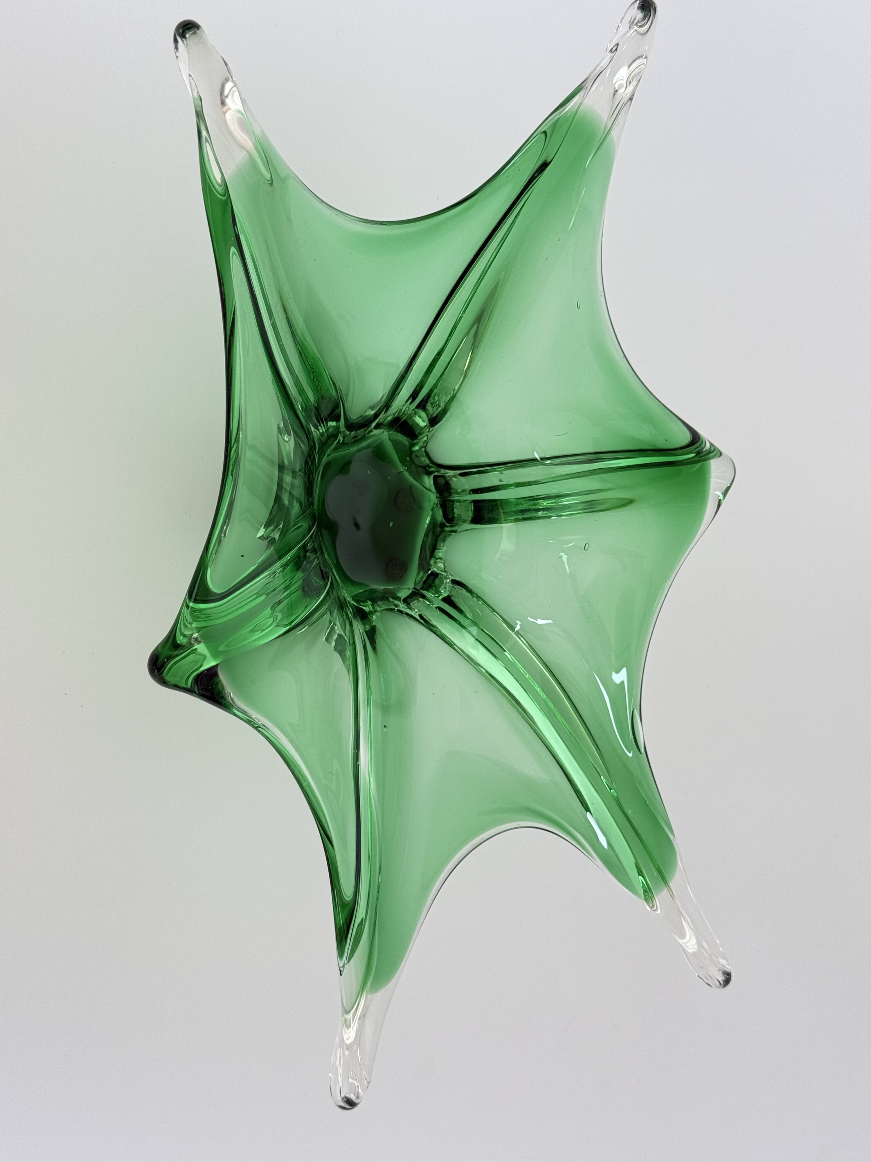 Sculptural Green Murano Style Glass Bowl