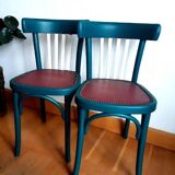 Pair of vintage emerald green bistro wooden chairs