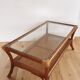 Table basse cannage vintage plateau verre