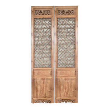 Set of 2 Vietnamese panels with geometric lattice.