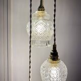 Vintage triple tulip pendant light in molded glass