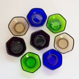 Set of 8 colored glass cups