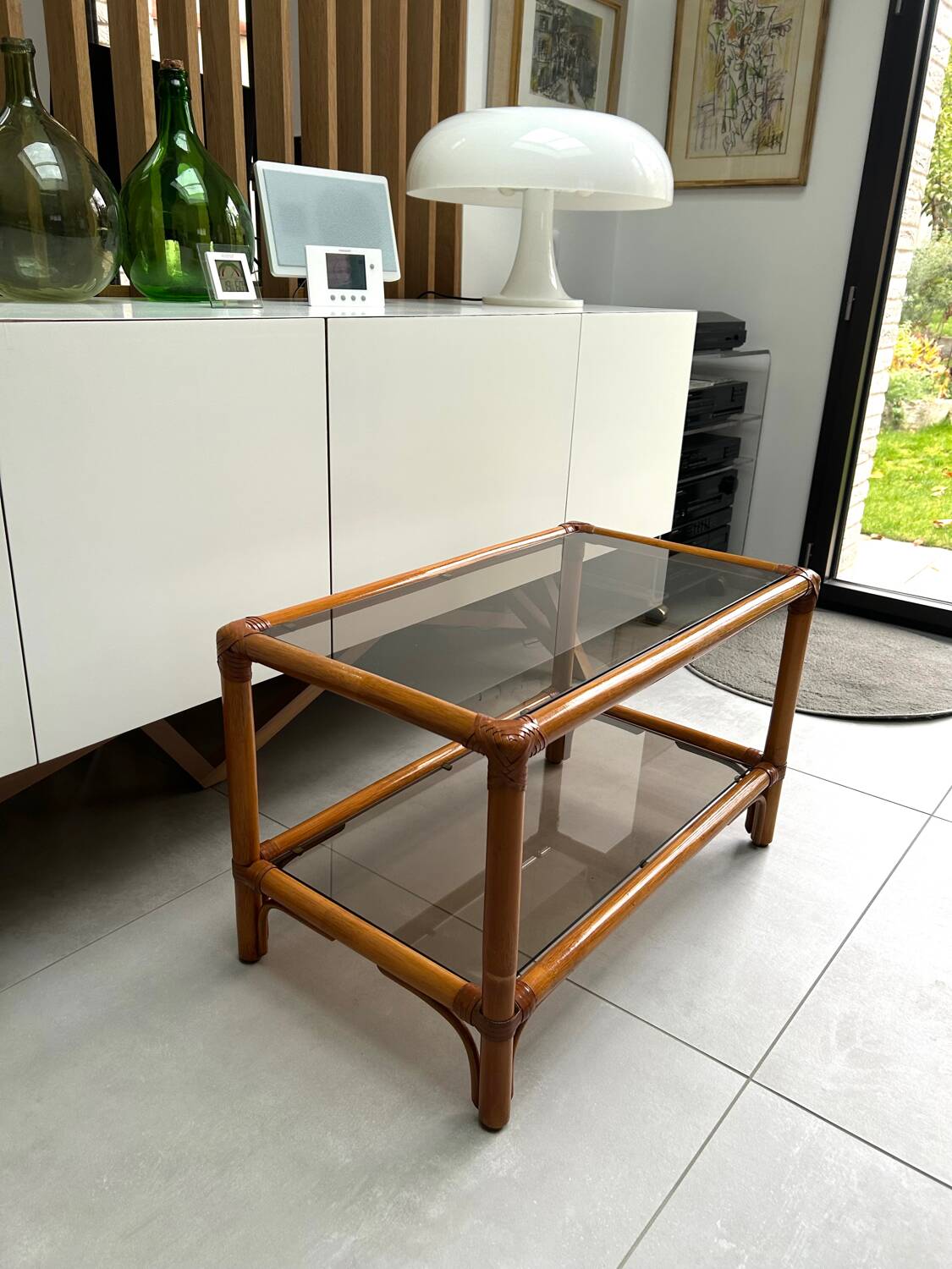 Vintage coffee table in bamboo and rattan