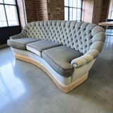 Light blue vintage sofa / armchair with fringes