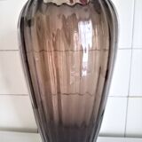 Large baluster vase in smoked glass, signed Delatte