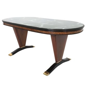 Table à manger ovale en bois avec plateau effet marbre vert, Italie