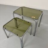 Morex nesting coffee table in metal and smoked glass, Italian design from the 1980s